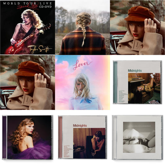 Taylor Swift - Evermore (X) & Red (Taylor's Version) (X) (2CD) & Red (Taylor's Version) (Edited) (2CD) & Midnights (X) (Jade Green CD) & Midnights (X) (Blood Moon CD) & Speak Now (Taylor's Version) (2CD) & Tortured Poets Department (X) (Manuscript-