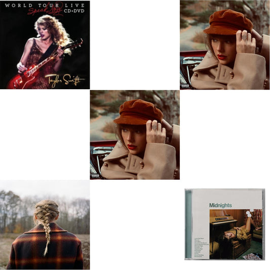 Taylor Swift - Evermore (X) & Red (Taylor's Version) (X) (2CD) & Red (Taylor's Version) (Edited) (2CD) & Midnights (X) (Jade Green CD) & Speak Now World Tour Live (CD/DVD)