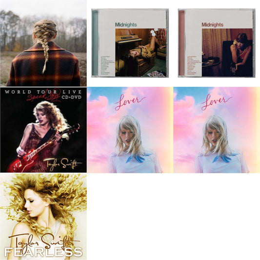 Taylor Swift - Evermore (X) & Midnights (X) (Jade Green CD) & Midnights (X) (Blood Moon CD) & Speak Now World Tour Live (CD/DVD) & Lover (Deluxe) (Version 1) & Lover & Fearless