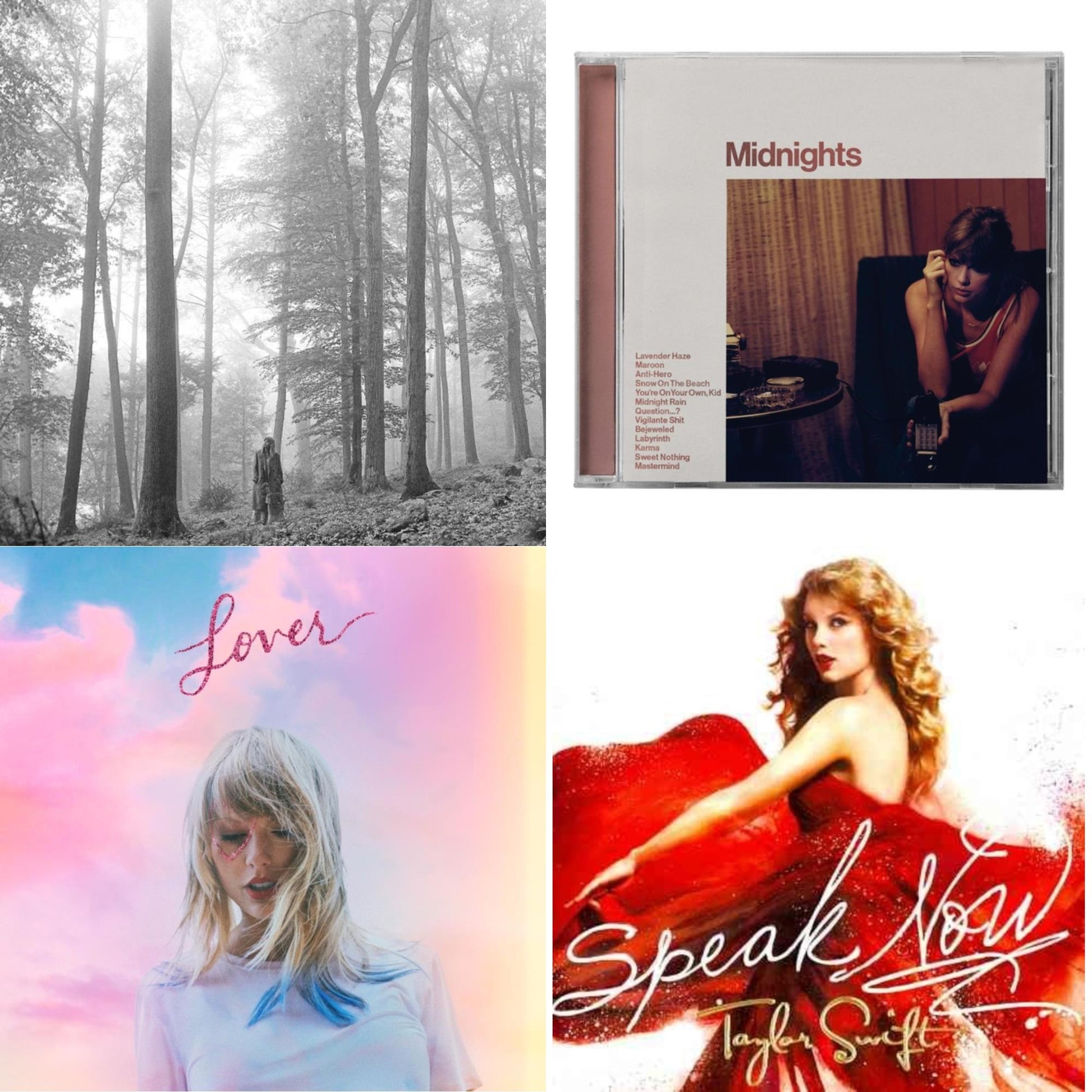 Taylor Swift - Folklore (Edited) & Midnights (X) (Blood Moon CD) & Lover (Deluxe) (Version 4) & Speak Now
