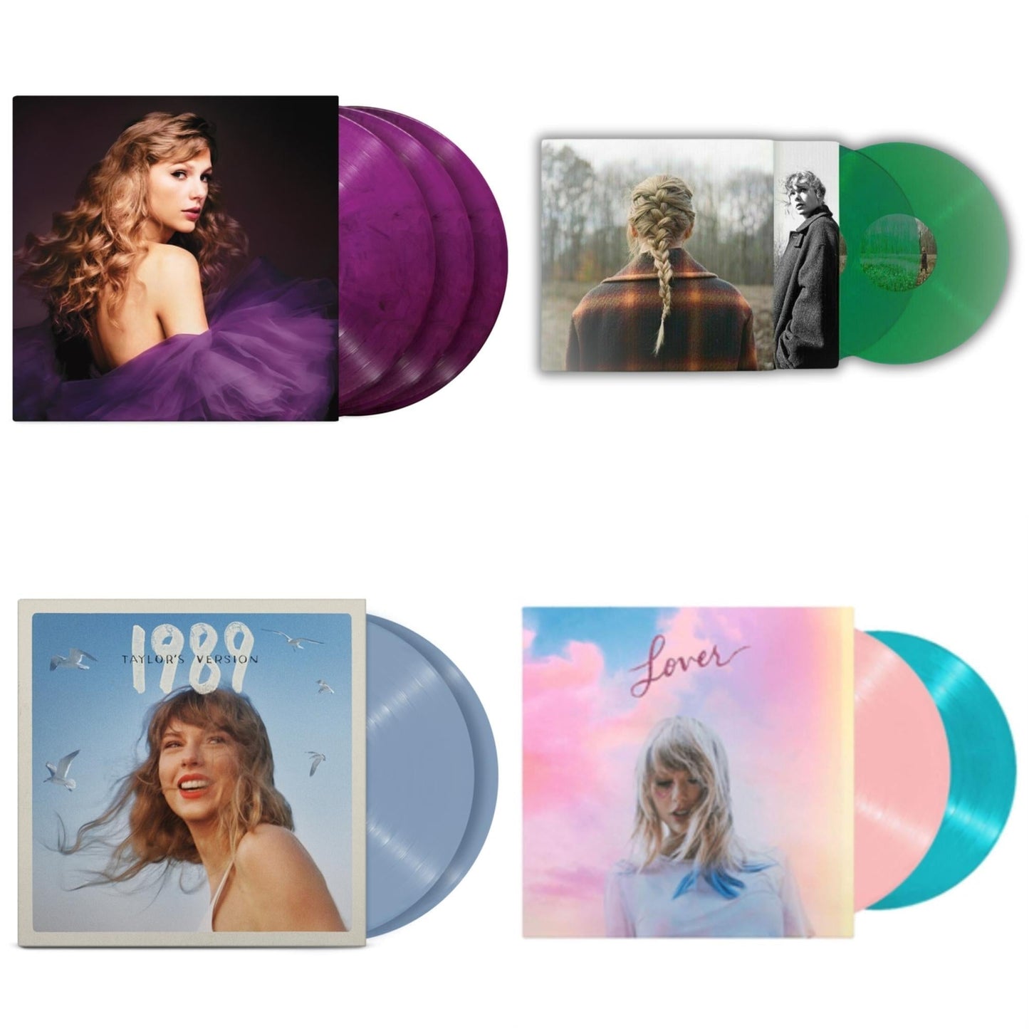 Taylor Swift - Taylor Swift - Evermore (Translucent Green Vinyl/2LP) & Speak Now (Taylor's Version) (Orchid Marbled Vinyl/3LP) & 1989 (Taylor's Version) (2LP/Crystal Skies Blue Vinyl) & Lover