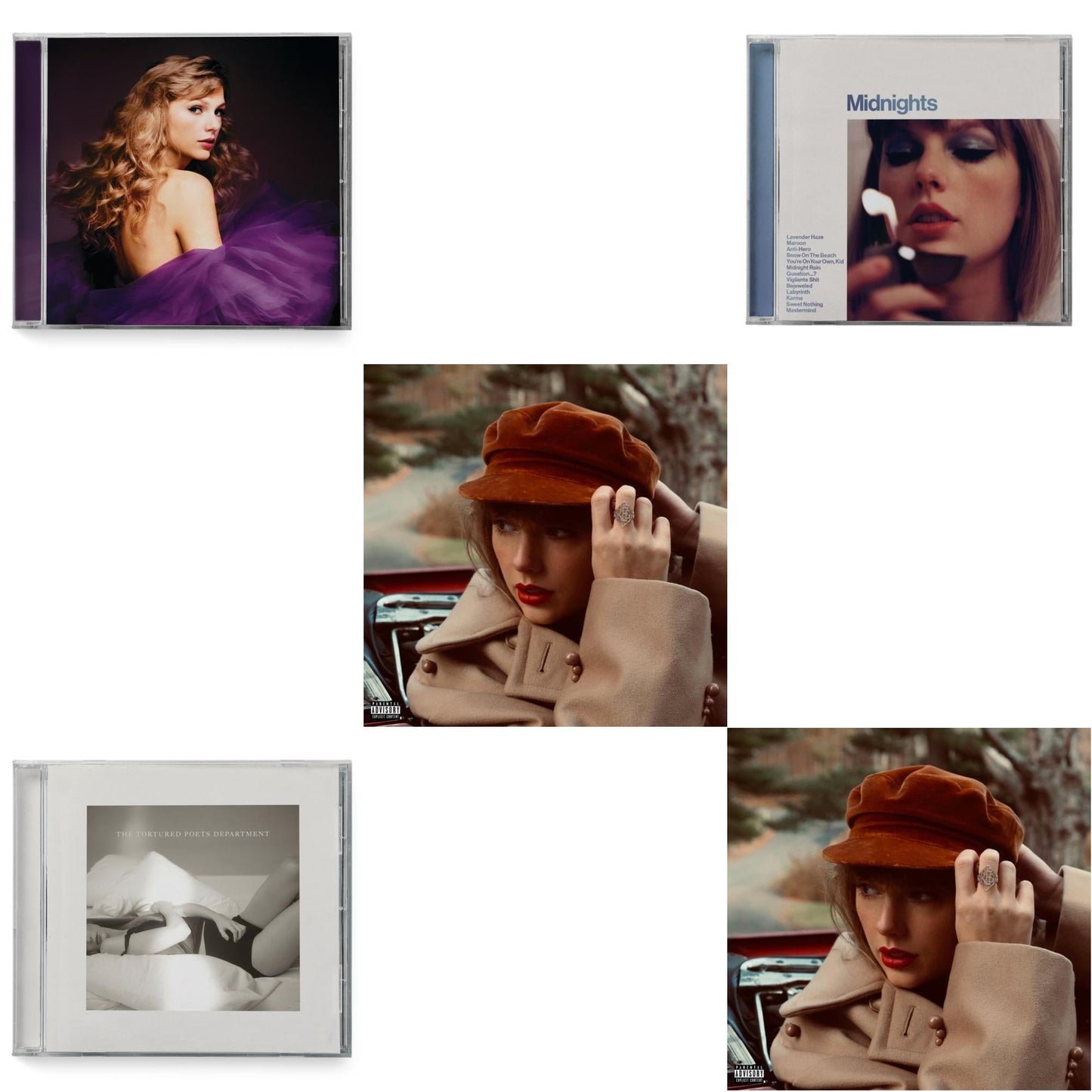 Taylor Swift - Red (Taylor's Version) (X) (2CD) & Red (Taylor's Version) (Edited) (2CD) & Midnights (X) (Moonstone Blue CD) & Speak Now (Taylor's Version) (2CD) & Tortured Poets Department (X) (Manuscript- Bonus Track)