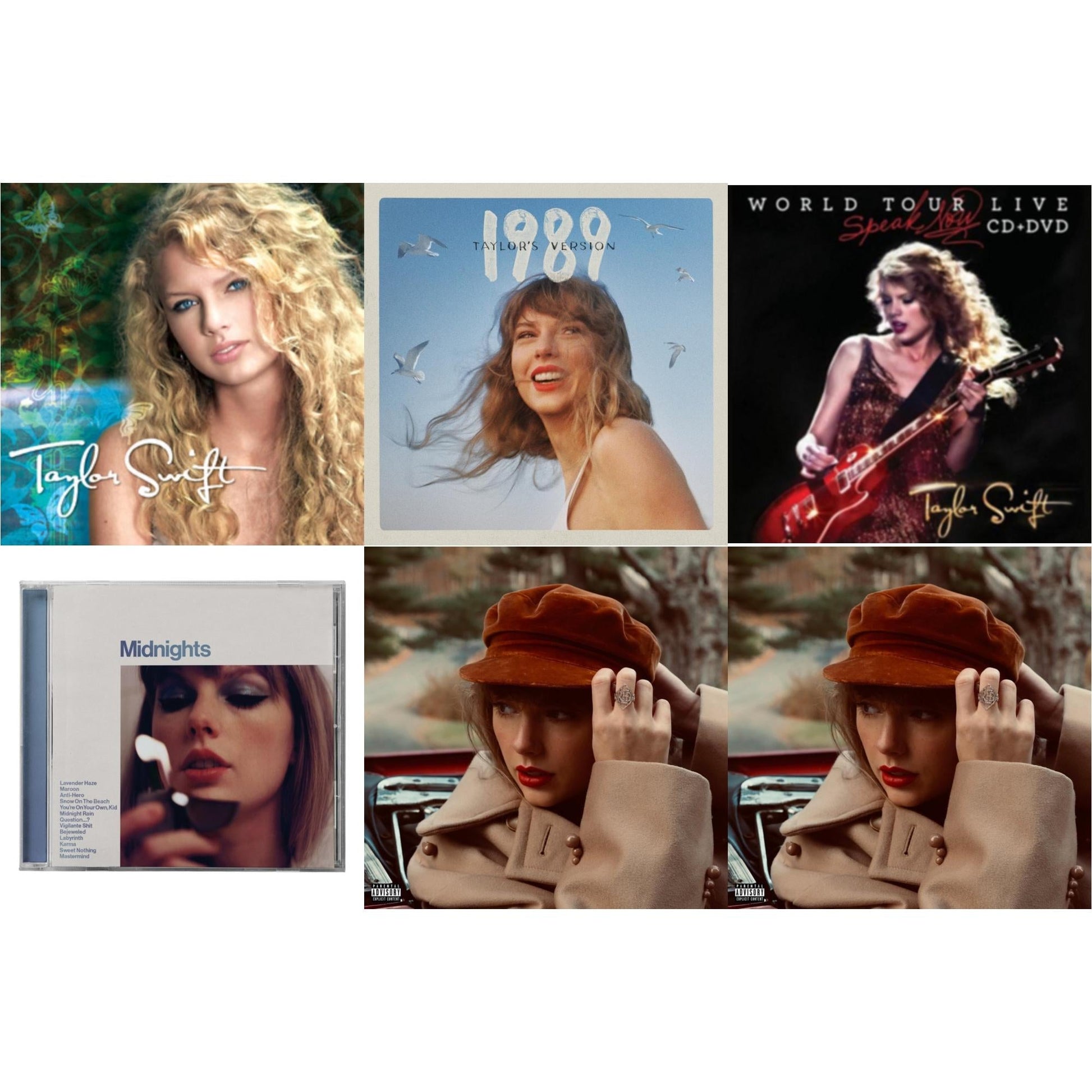 Taylor Swift - Red (Taylor's Version) (X) (2CD) & Red (Taylor's Version) (Edited) (2CD) & Midnights (X) (Moonstone Blue CD) & 1989 (Taylor's Version) & Taylor Swift & Speak Now World Tour Live (CD/DVD)