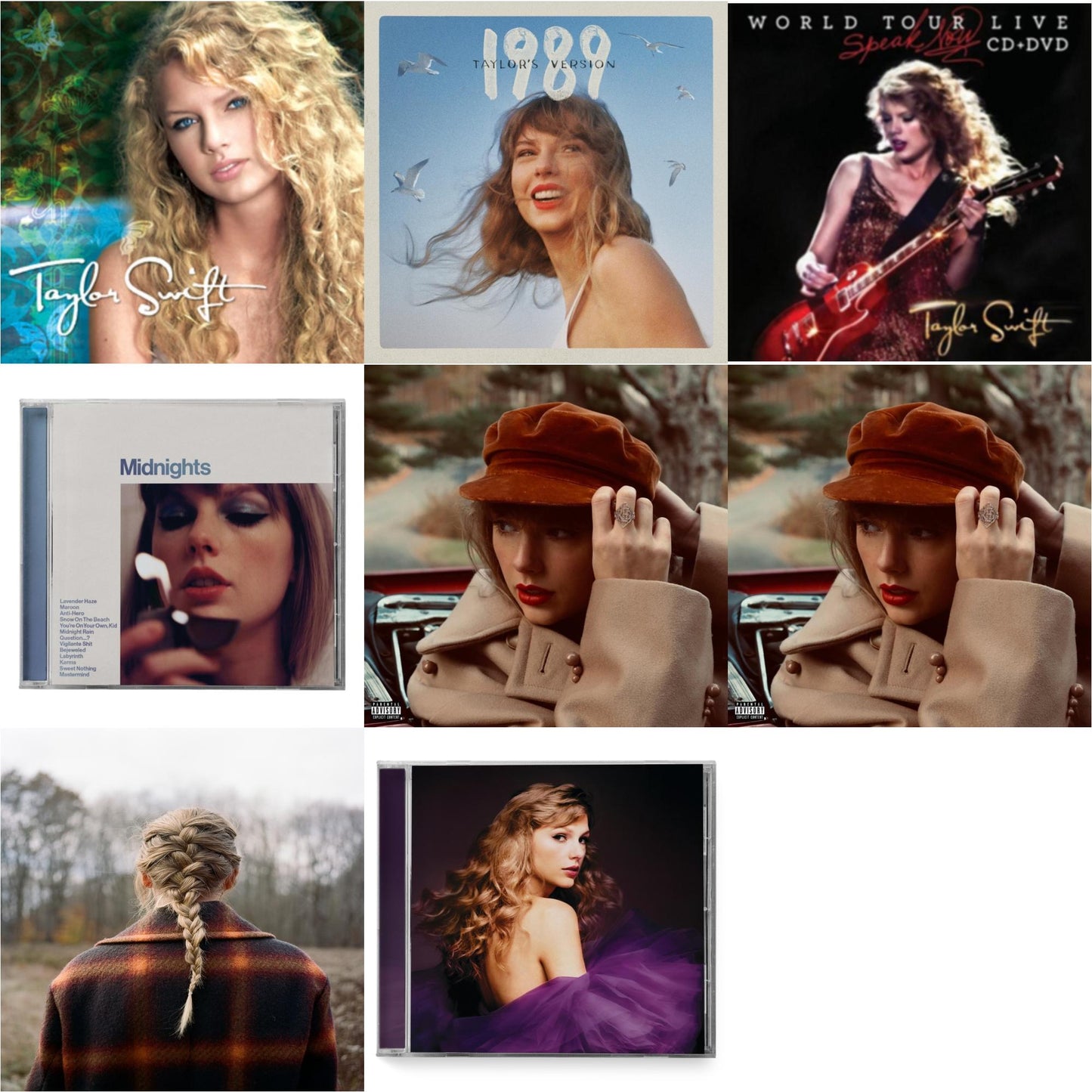 Taylor Swift - Evermore (X) & Red (Taylor's Version) (X) (2CD) & Red (Taylor's Version) (Edited) (2CD) & Midnights (X) (Moonstone Blue CD) & Speak Now (Taylor's Version) (2CD) & 1989 (Taylor's Version) & Taylor Swift & Speak Now World Tour Live