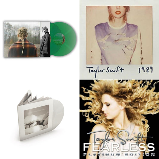 Taylor Swift - Taylor Swift - Evermore (Translucent Green Vinyl/2LP) & Tortured Poets Department (X) (Ghosted White Vinyl/2LP/Manuscript- Bonus Track) & 1989 & Fearless Platinum Edition
