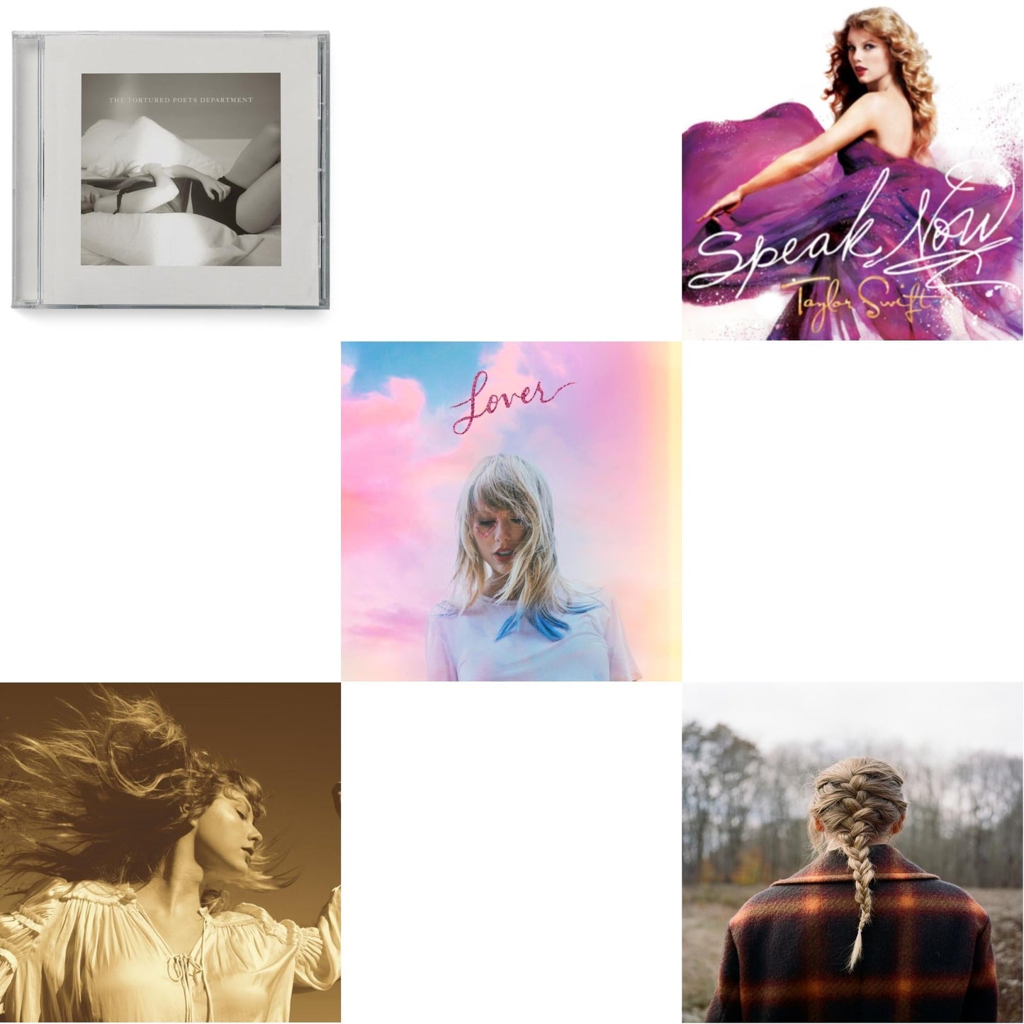Taylor Swift - Evermore (X) & Fearless (Taylor's Version) (2CD) & Tortured Poets Department (X) (Manuscript- Bonus Track) & Speak Now & Lover (Deluxe) (Version 4)