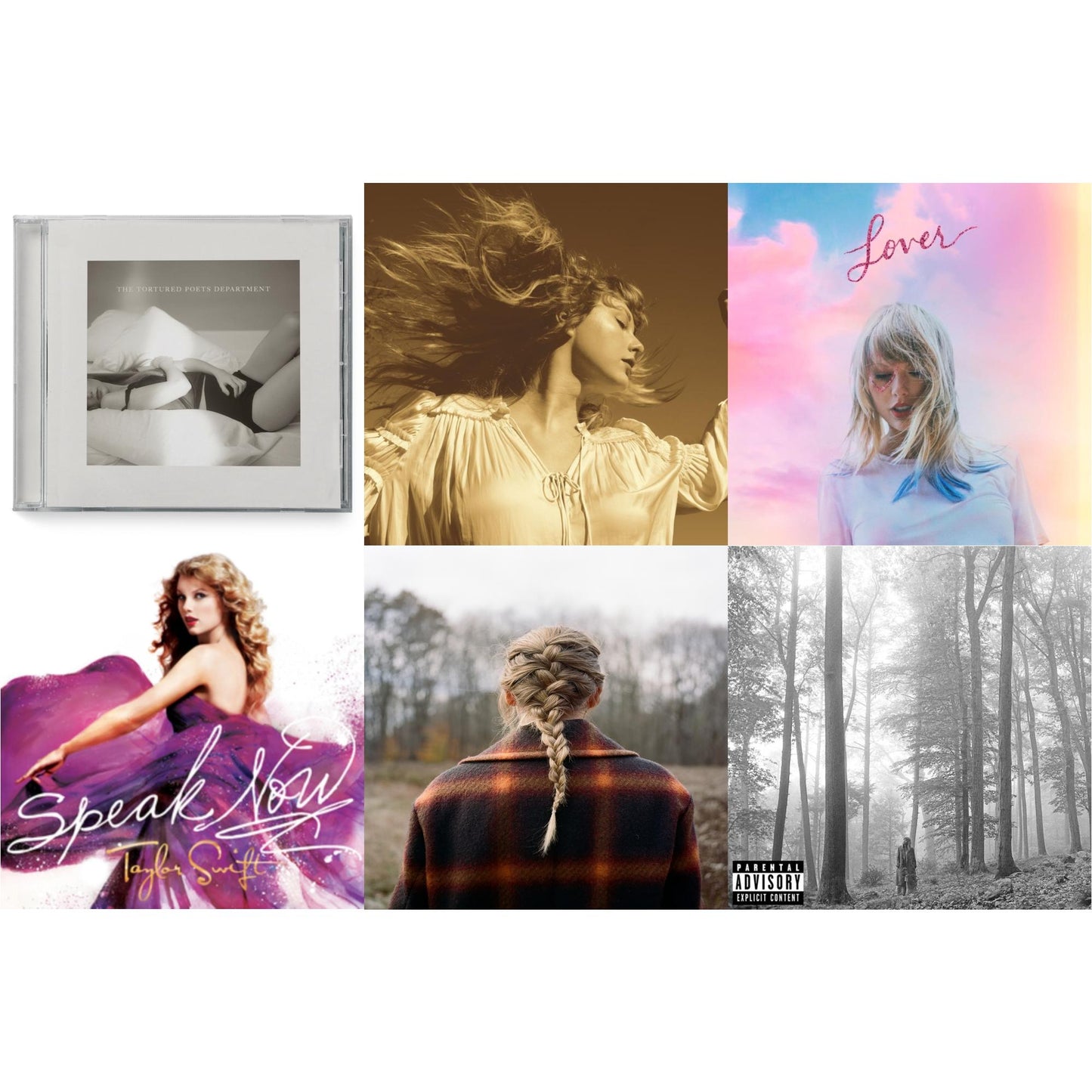 Taylor Swift - Folklore (X) & Evermore (X) & Fearless (Taylor's Version) (2CD) & Tortured Poets Department (X) (Manuscript- Bonus Track) & Speak Now & Lover (Deluxe) (Version 4)