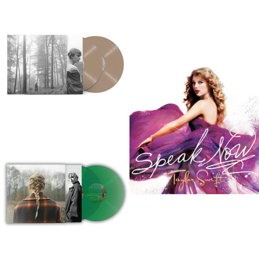 Taylor Swift - Folklore (X) (Beige Vinyl/2LP) & Taylor Swift - Evermore (Translucent Green Vinyl/2LP) & Speak Now