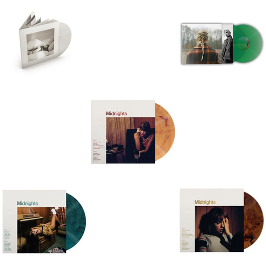 Taylor Swift - Taylor Swift - Evermore (Translucent Green Vinyl/2LP) & Midnights (X) (Jade Green LP Vinyl) & Midnights (X) (Blood Moon LP Vinyl) & Midnights (X) (Mahogany Color LP Vinyl) & Tortured Poets Department (X) (Ghosted White