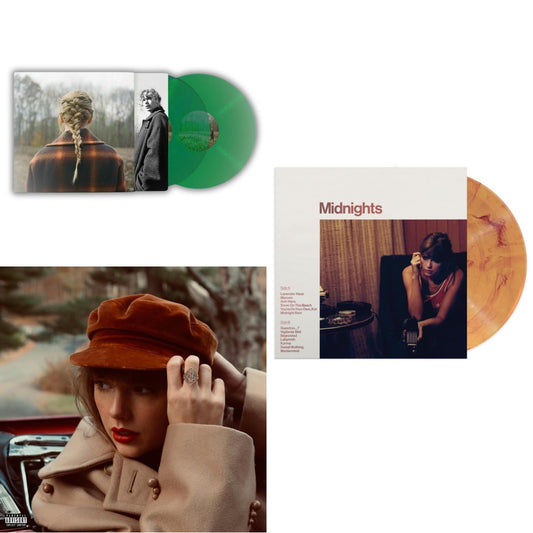 Taylor Swift - Taylor Swift - Evermore (Translucent Green Vinyl/2LP) & Red (Taylor's Version) (4LP) & Midnights (X) (Blood Moon LP Vinyl)