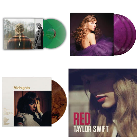 Taylor Swift - Taylor Swift - Evermore (Translucent Green Vinyl/2LP) & Midnights (X) (Mahogany Color LP Vinyl) & Speak Now (Taylor's Version) (Orchid Marbled Vinyl/3LP) & Red