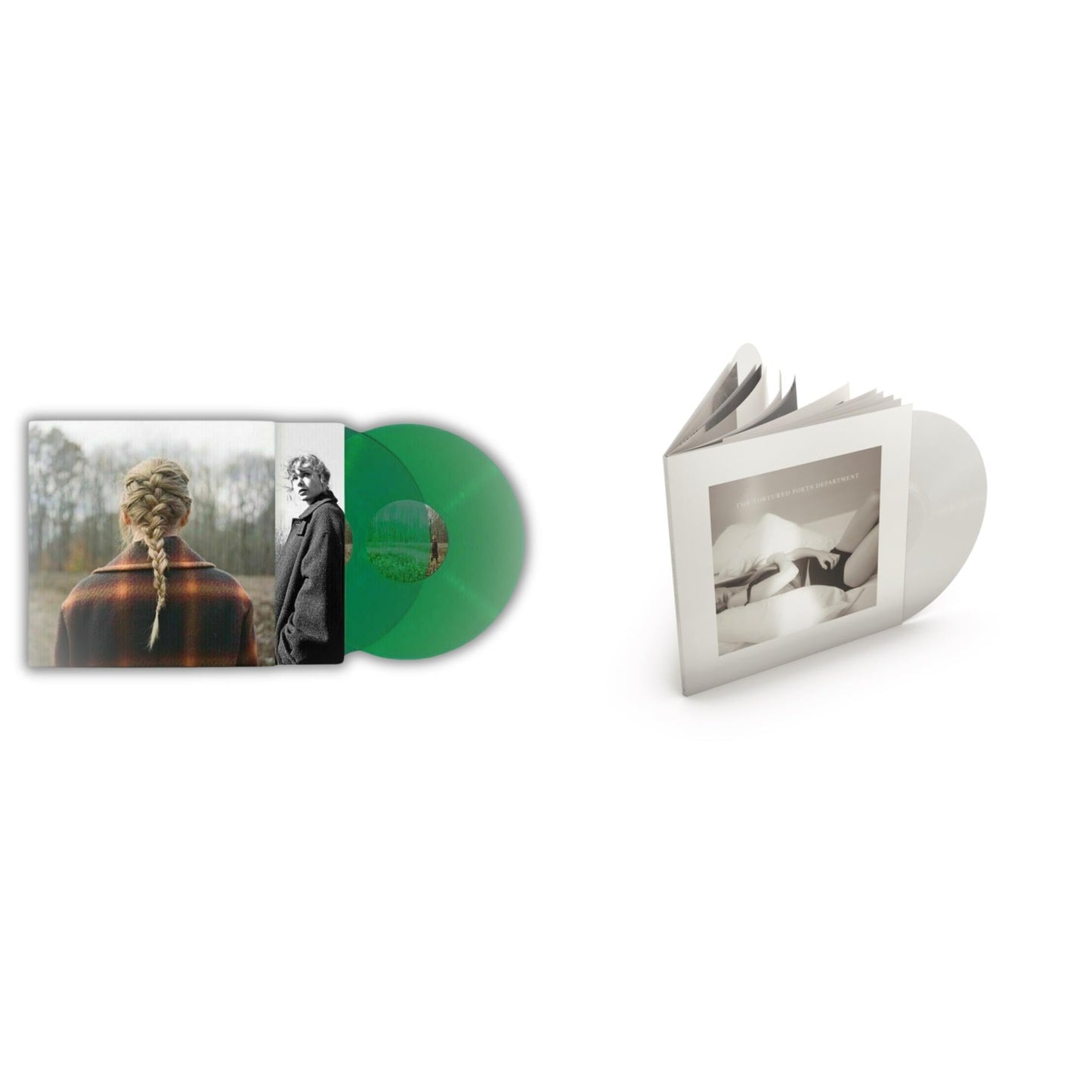 Taylor Swift - Taylor Swift - Evermore (Translucent Green Vinyl/2LP) & Tortured Poets Department (X) (Ghosted White Vinyl/2LP/Manuscript- Bonus Track)