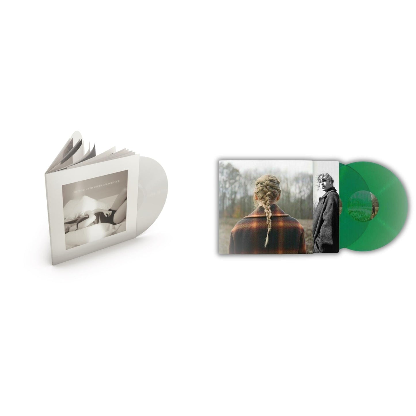 Taylor Swift - Taylor Swift - Evermore (Translucent Green Vinyl/2LP) & Tortured Poets Department (X) (Ghosted White Vinyl/2LP/Manuscript- Bonus Track)