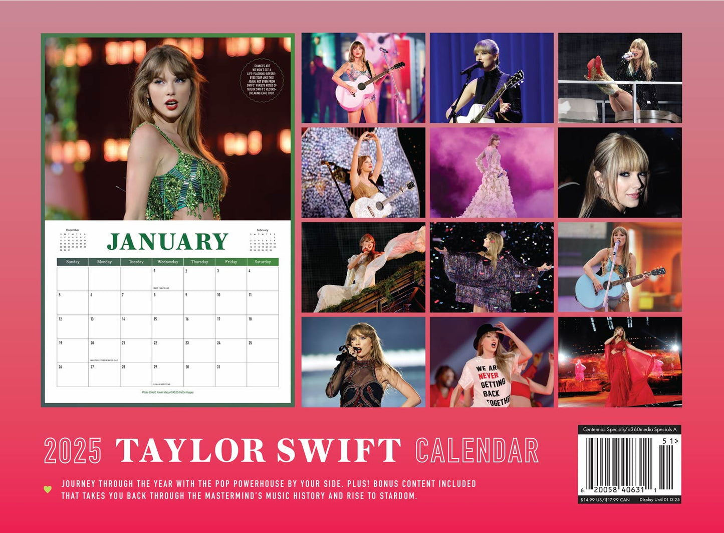 Taylor Swift - 2025 Calendar: A Year With The World's Biggest Pop Star, Bonus Content Through Music History & Rise To Stardom, Album Spotlight, TTPD, Folklore, Lover, Iconic Photos, Fun Facts & More!
