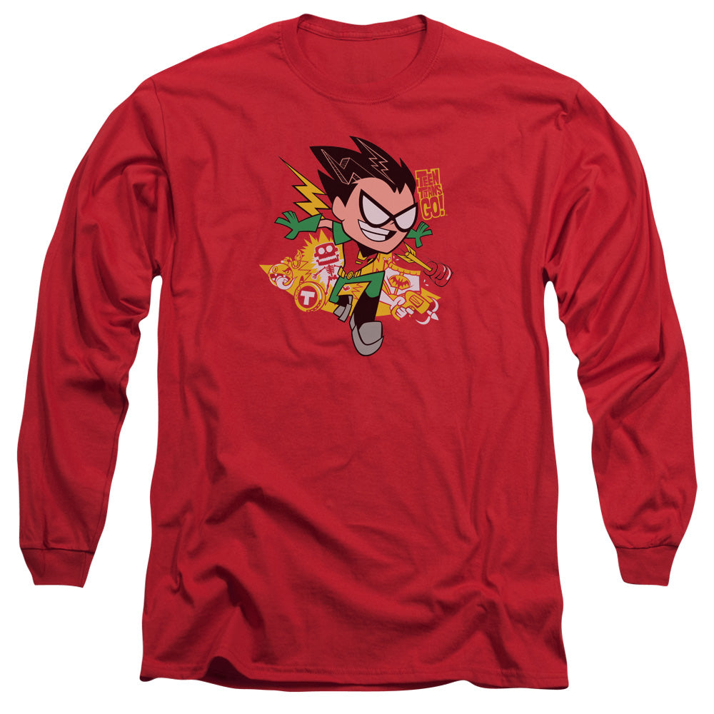 Teen Titans Go Robin Mens Long Sleeve Shirt Red Officially Licensed
