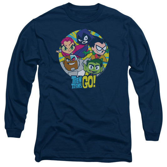 Teen Titans Go Go Go Group Mens Long Sleeve Shirt Navy