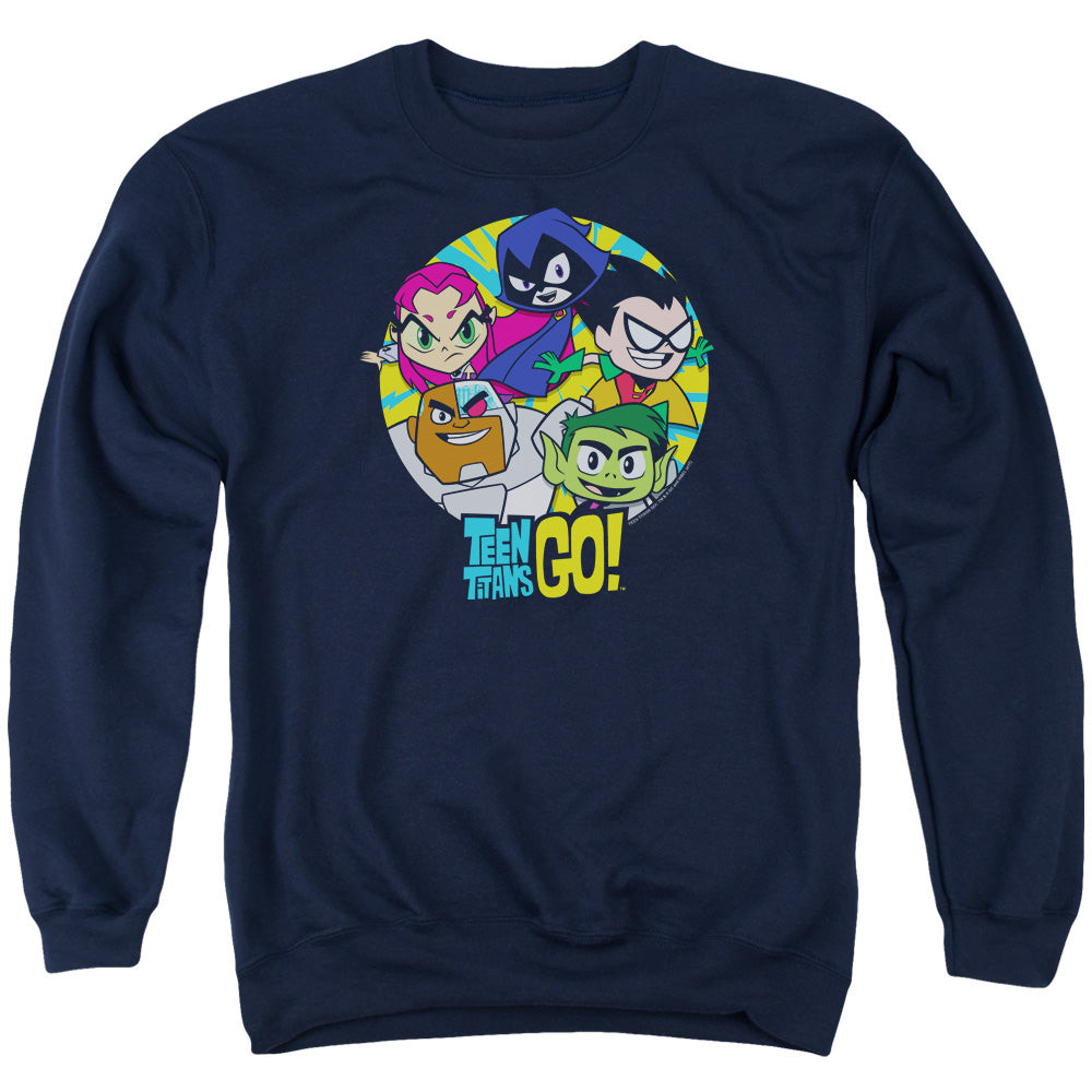 Teen Titans Go Go Go Group Mens Crewneck Sweatshirt Navy