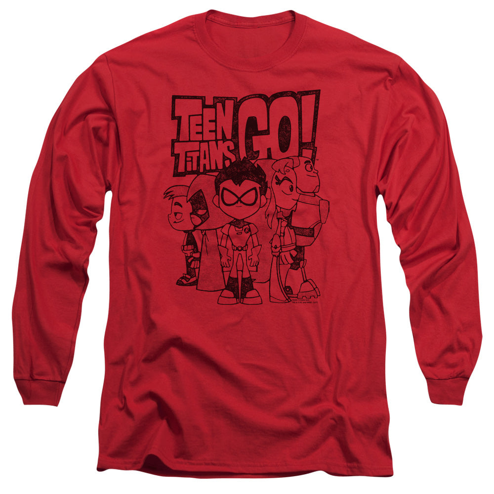 Teen Titans Go Team Up Mens Long Sleeve Shirt Red Officially Licensed