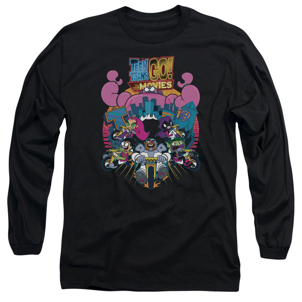 Teen Titans Go To The Movies Burst Through Mens Long Sleeve Shirt Black Officially Licensed