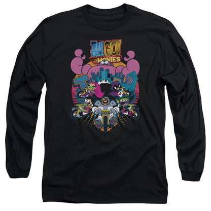 Teen Titans Go To The Movies Burst Through Mens Long Sleeve Shirt Black Officially Licensed