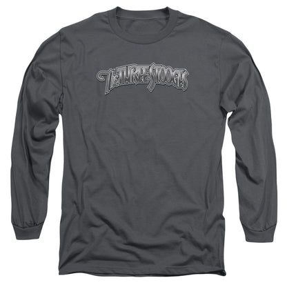 Three Stooges Metallic Logo Mens Long Sleeve Shirt Charcoal Officially Licensed