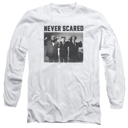 Three Stooges Never Scared Mens Long Sleeve Shirt White Officially Licensed