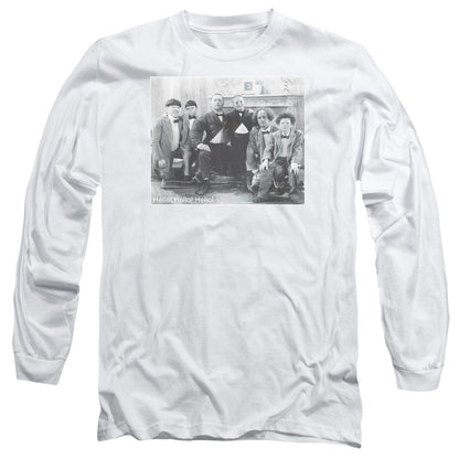 Three Stooges Hello Mens Long Sleeve Shirt White Officially Licensed