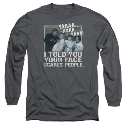 Three Stooges Scares People Mens Long Sleeve Shirt Charcoal Officially Licensed