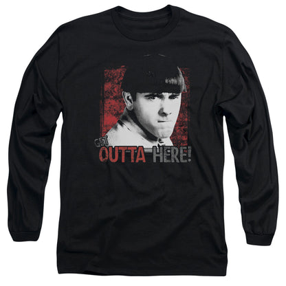 Three Stooges Get Outta Here Mens Long Sleeve Shirt Black Officially Licensed