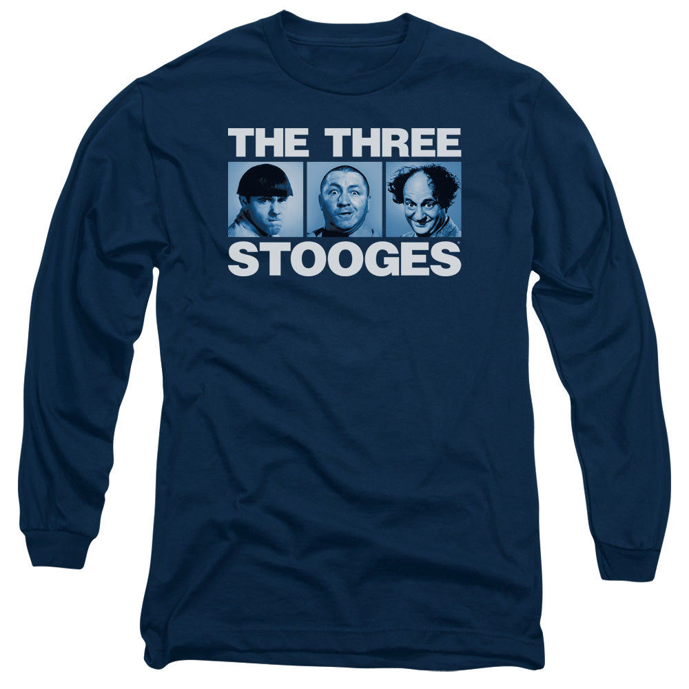 Three Stooges Three Squares Mens Long Sleeve Shirt Navy Officially Licensed