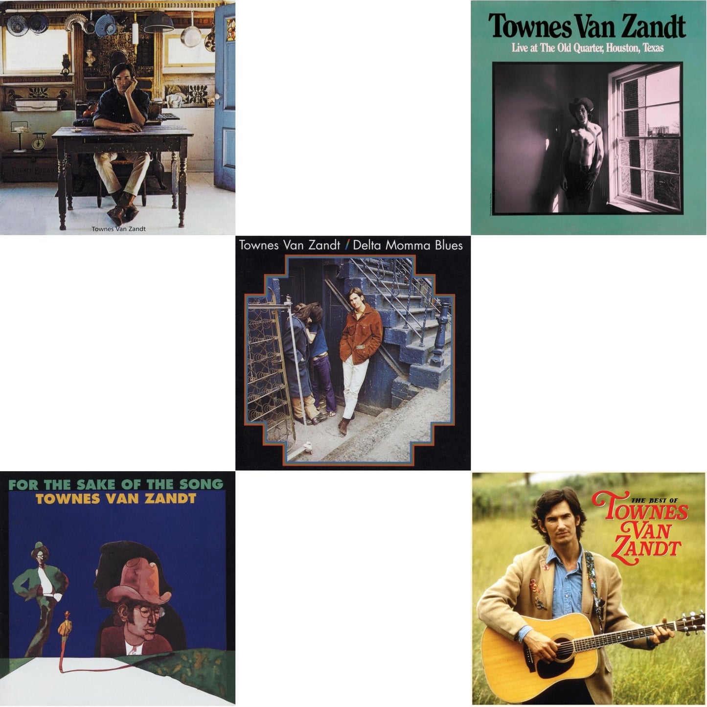 Townes Van Zandt - Townes Van Zandt & For The Sake Of The Song & Delta Momma Blues & Live At The Old Quarter Houston Texas & Best Of Townes Van Zandt - LP Vinyl Bundle