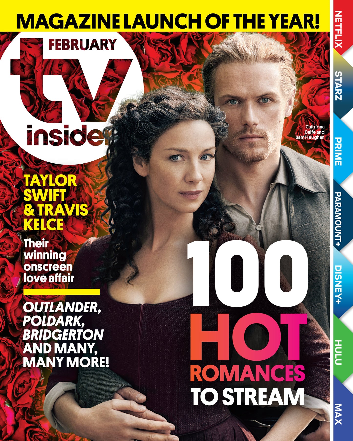 February TV Insider - 100 Hot Romances To Stream: TV Shows & Movies, Bridgerton, Virgin River, Outlander, Poldark, New Series, Mr. & Mrs. Smith, Netflix, Prime, Hulu, HBO, Taylor Swift & Travis Kelce!