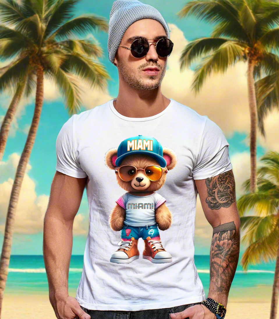 Teddy Miami Art White Collection T-Shirt - Unique and Exclusive Design | Grooveman Music TM"