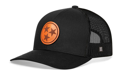 Tennessee Flag HAKA Trucker Hat Leather Black TN Snapback