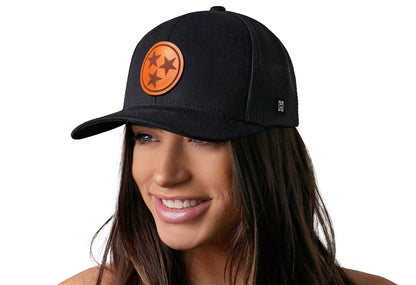 Tennessee Flag HAKA Trucker Hat Leather Black TN Snapback