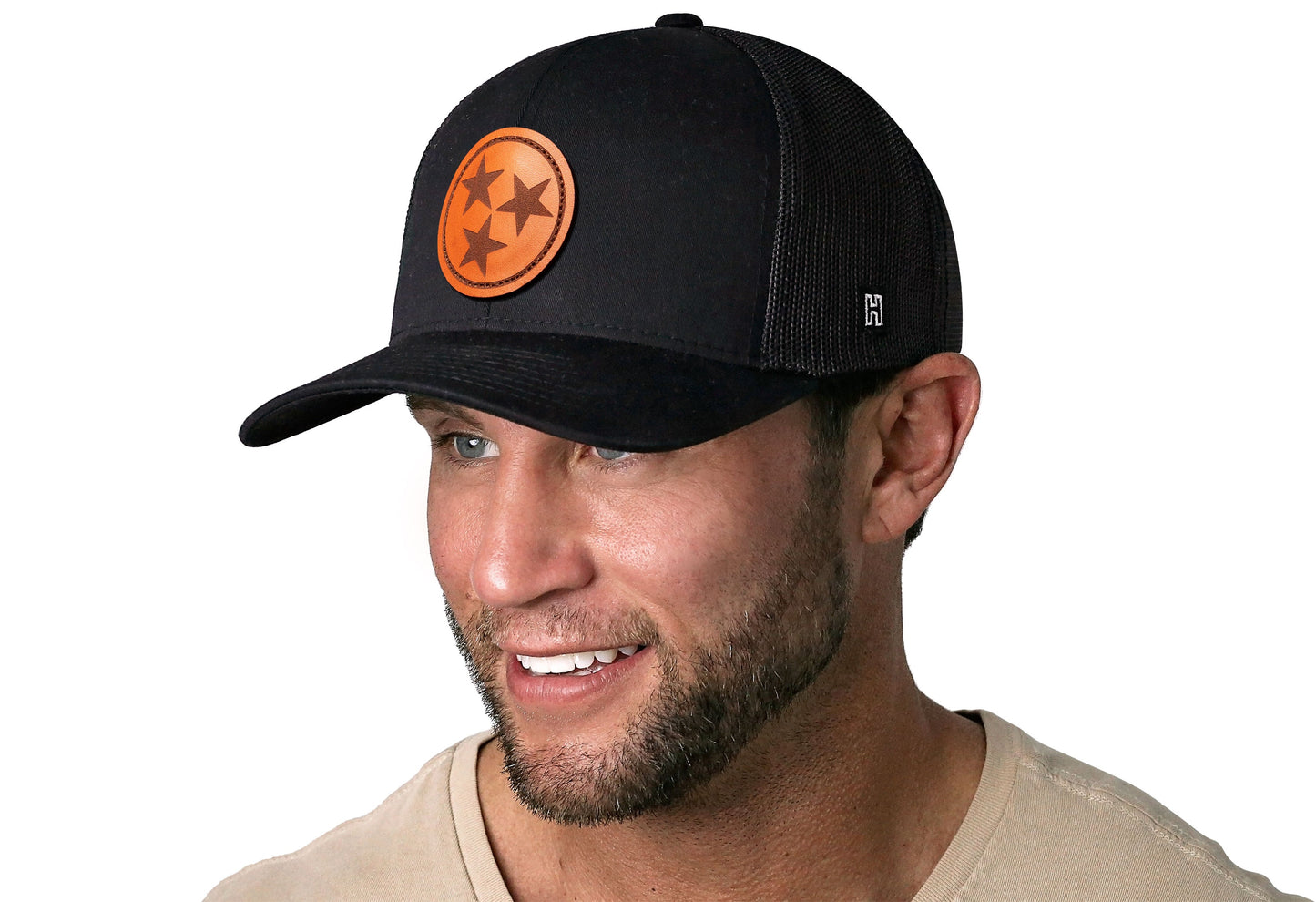 Tennessee Flag HAKA Trucker Hat Leather Black TN Snapback