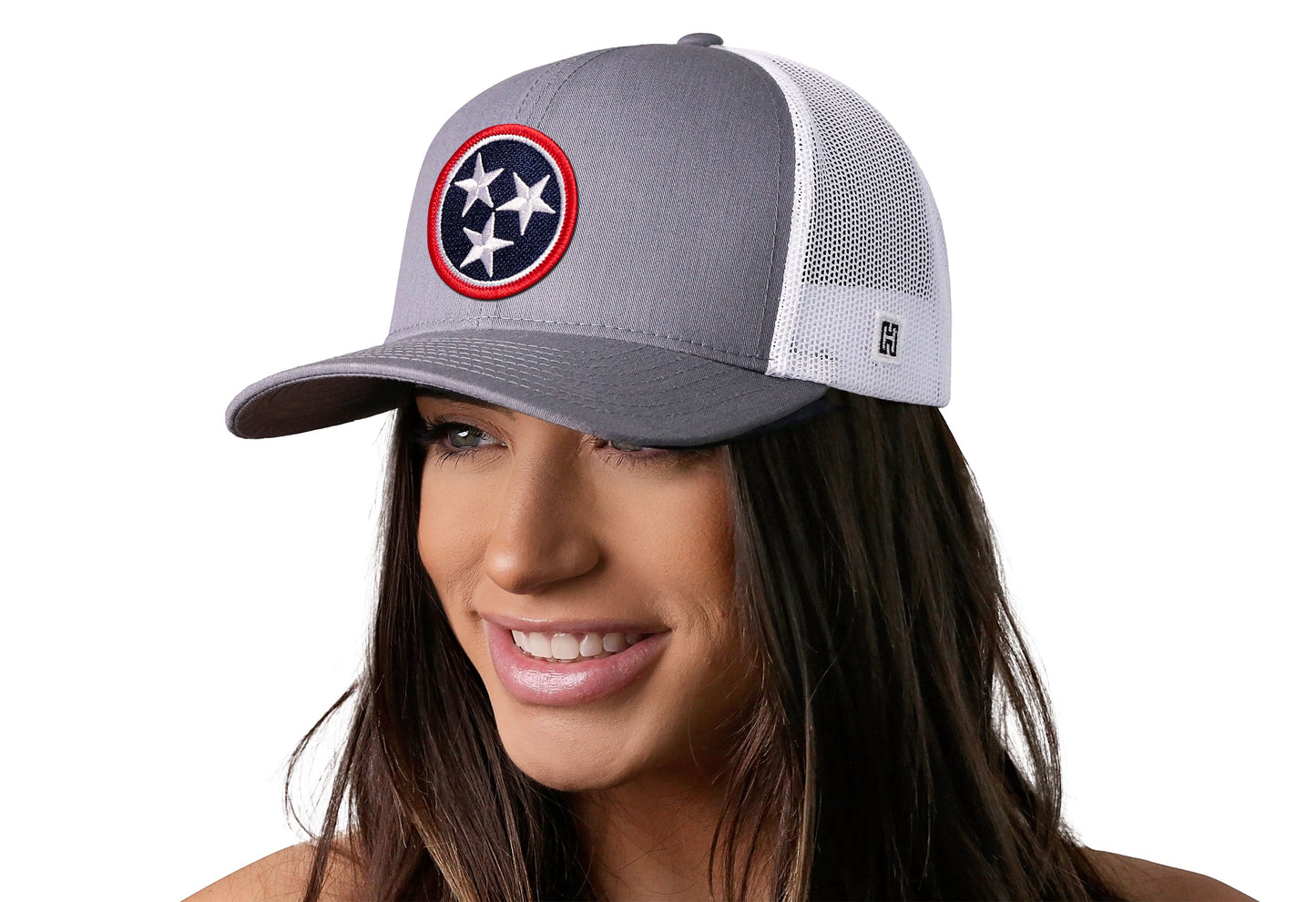 Tennessee Flag Trucker Hat  |  Gray-White TN Snapback