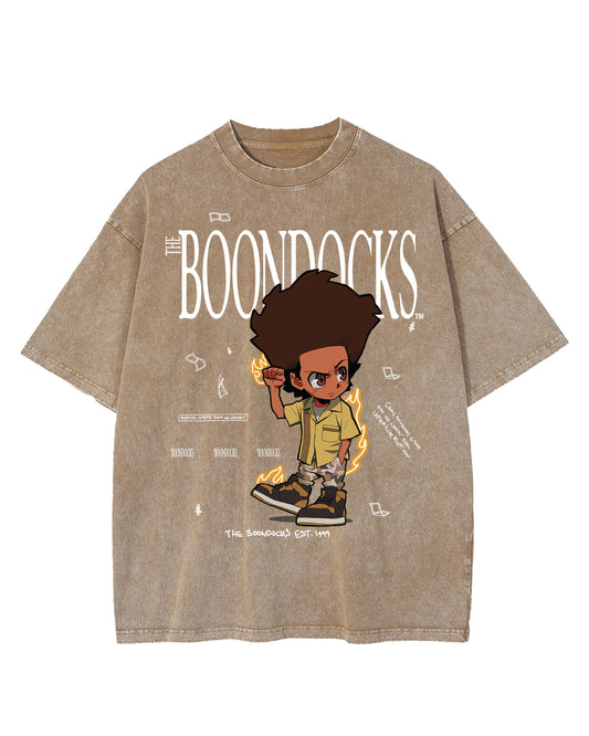 The Boondocks - Huey Khaled Acid Wash Oversize Tan Mens T Shirt