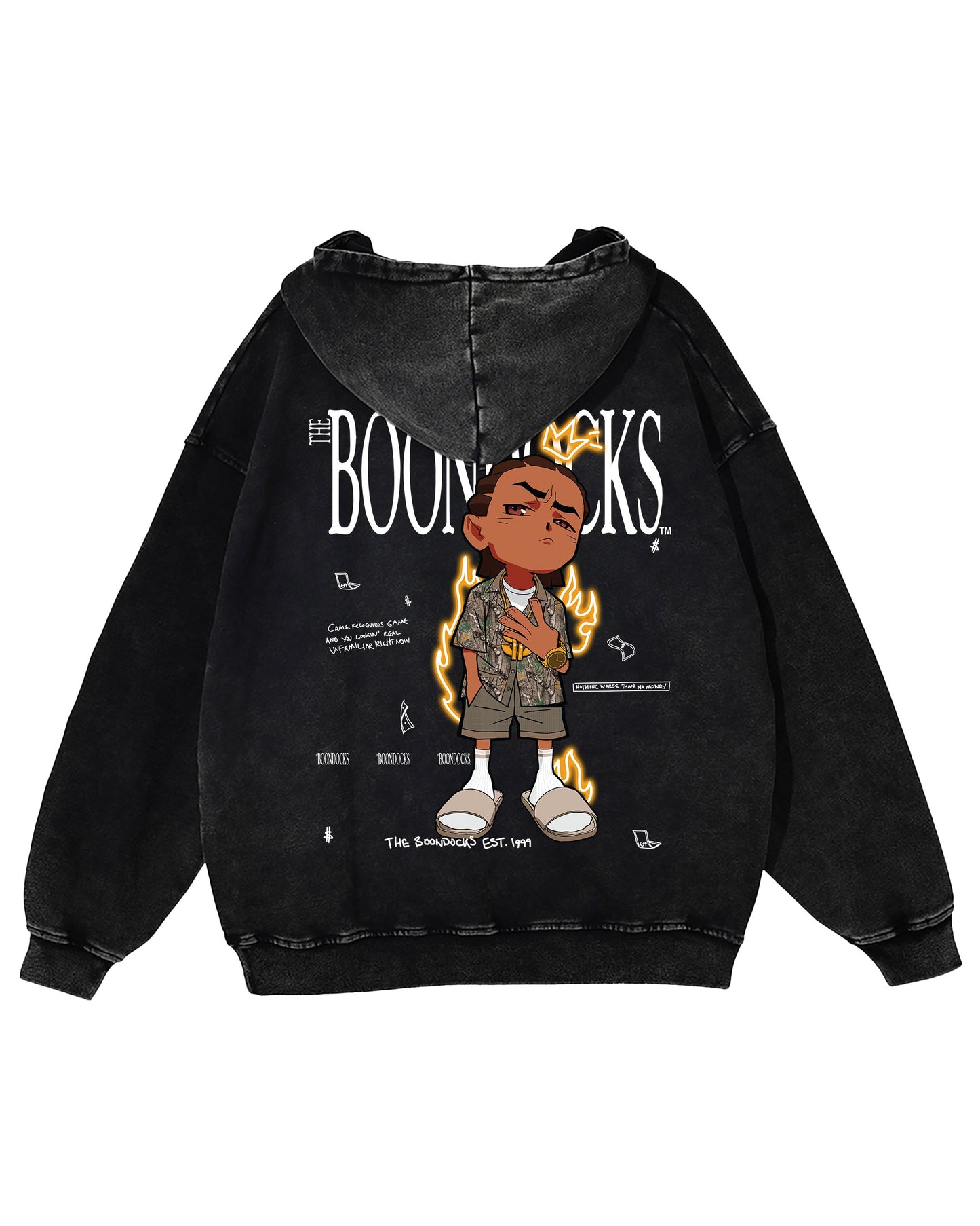 The Boondocks - Riley Khaled Acid Wash Oversize Black Heavyweight Mens Hoodie