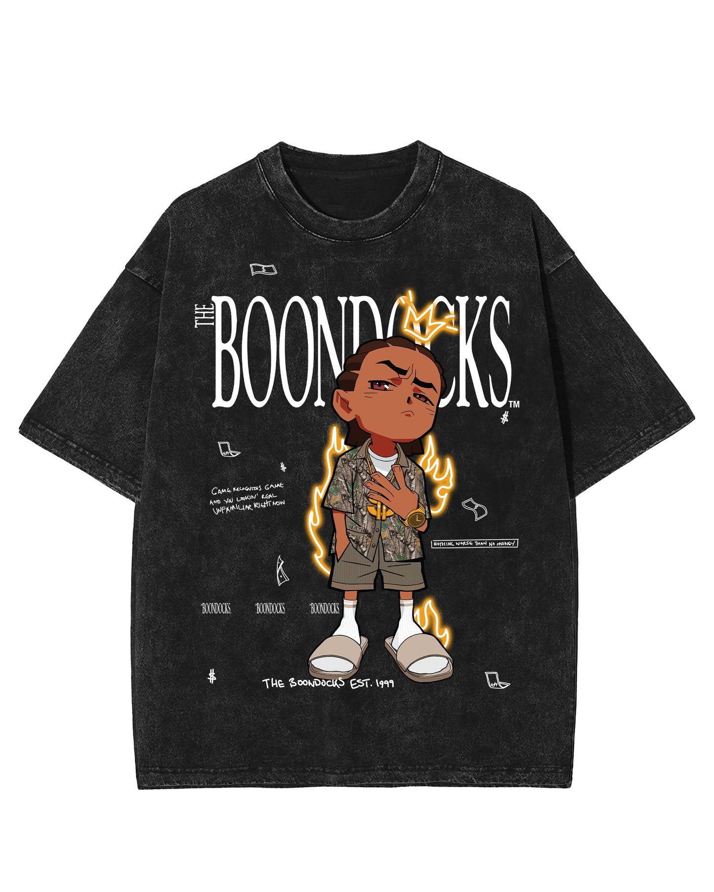 The Boondocks - Riley Khaled Acid Wash Oversize Black Mens T Shirt