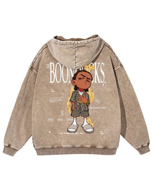 The Boondocks - Riley Khaled Acid Wash Oversize Brown Heavyweight Mens Hoodie