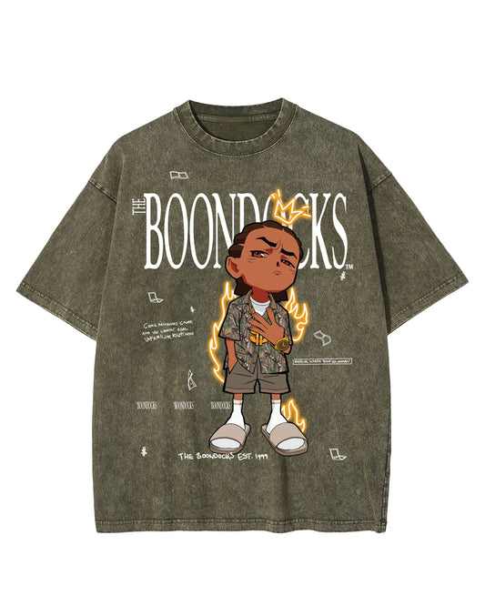 The Boondocks - Riley Khaled Acid Wash Oversize Olive Mens T Shirt