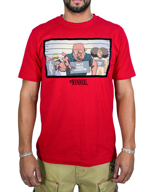 The Boondocks Mugshot Extended Family Red Mens T Shirt