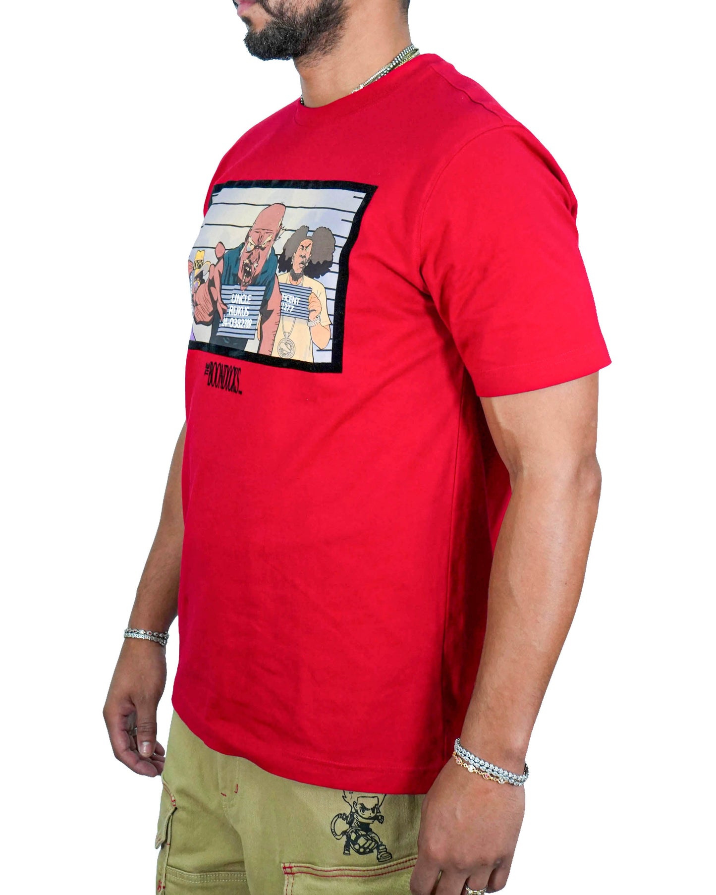 The Boondocks Mugshot Extended Family Red Mens T Shirt