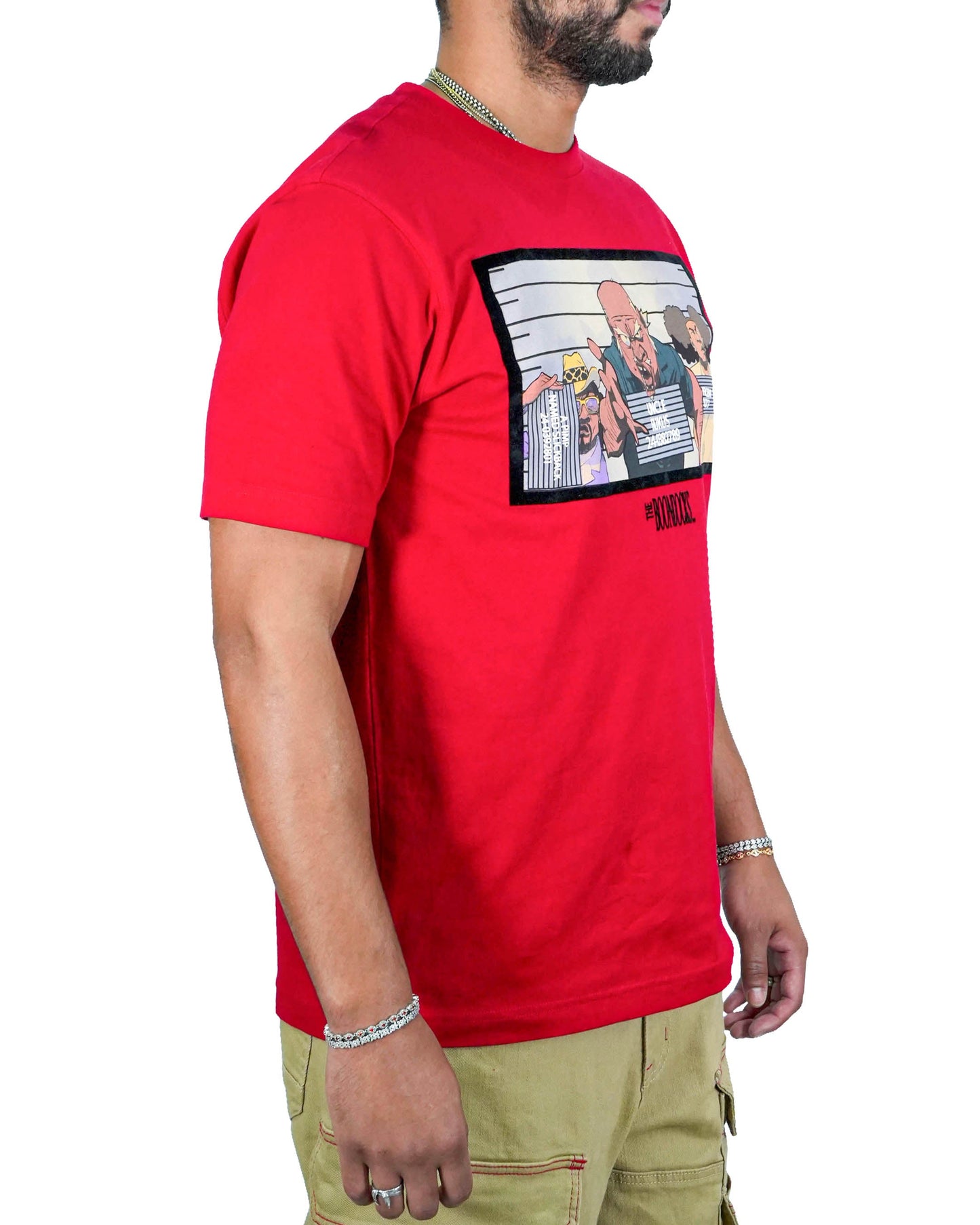 The Boondocks Mugshot Extended Family Red Mens T Shirt
