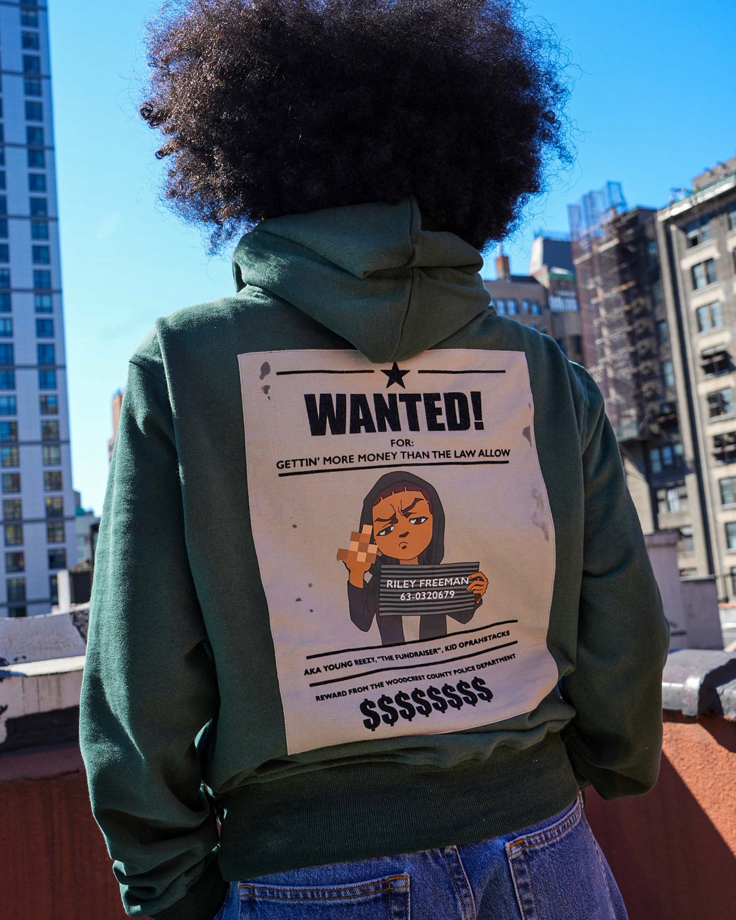 The Boondocks - Riley "WANTED" Forest Green Knit Mens Hoodie