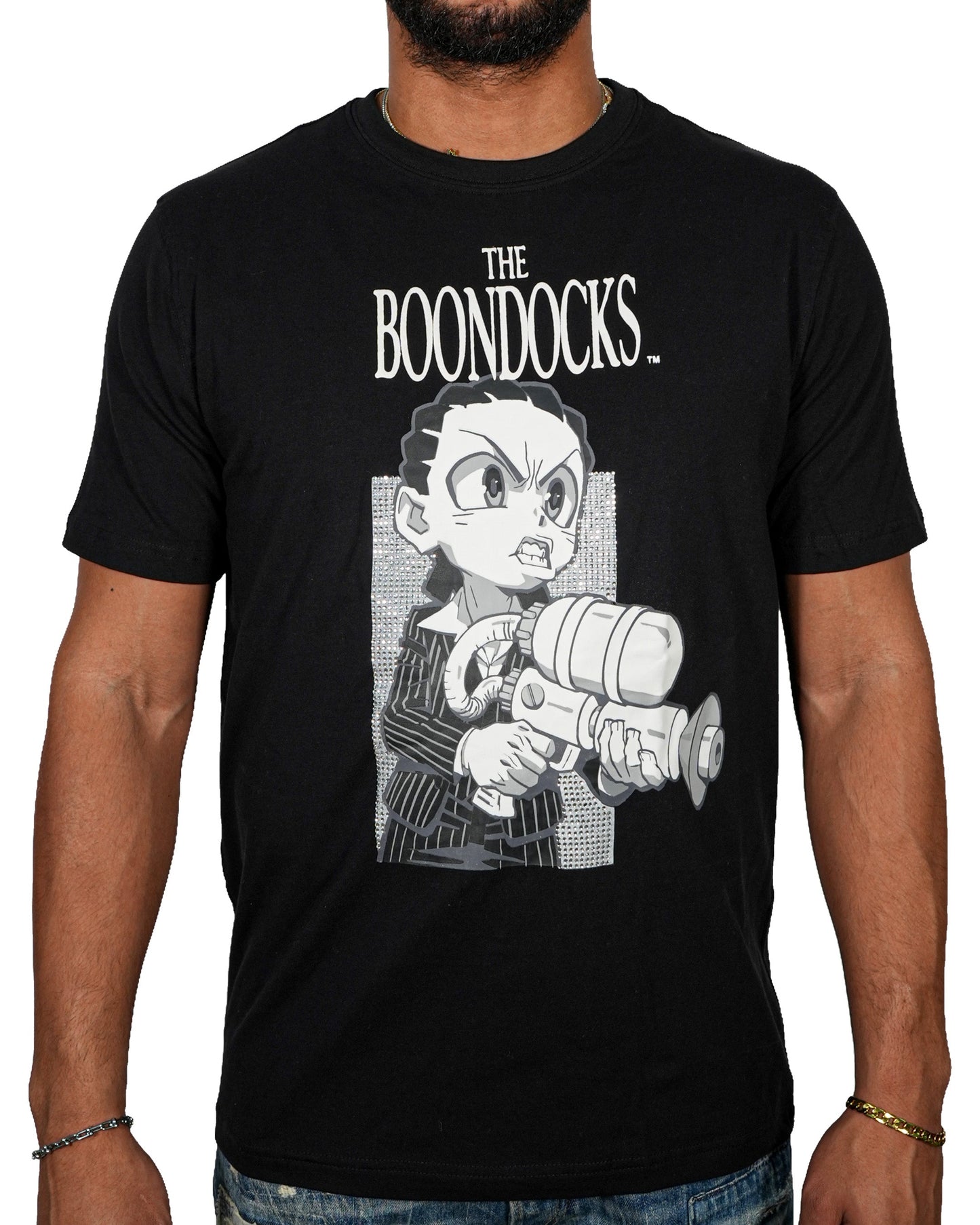 The Boondocks - Riley Say Hello Rhinestoned Black Mens T Shirt