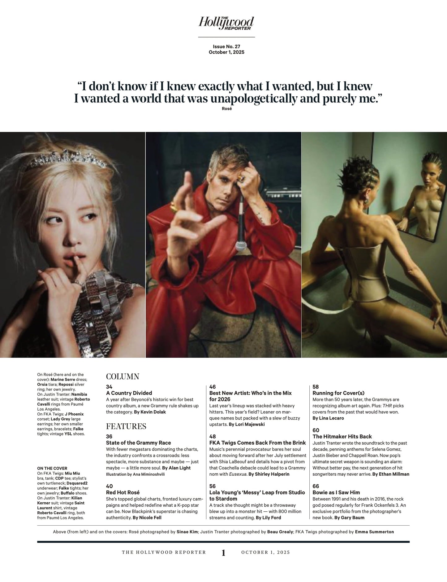 The Hollywood Reporter - 25.10.01 Edition: FKA Twigs Reclaims Her Groove, Justin Tranter's Choice Words For The Industry, The Carefully Choreographed Chaos Behind K-Pop's Ruling Diva Rosé & More!