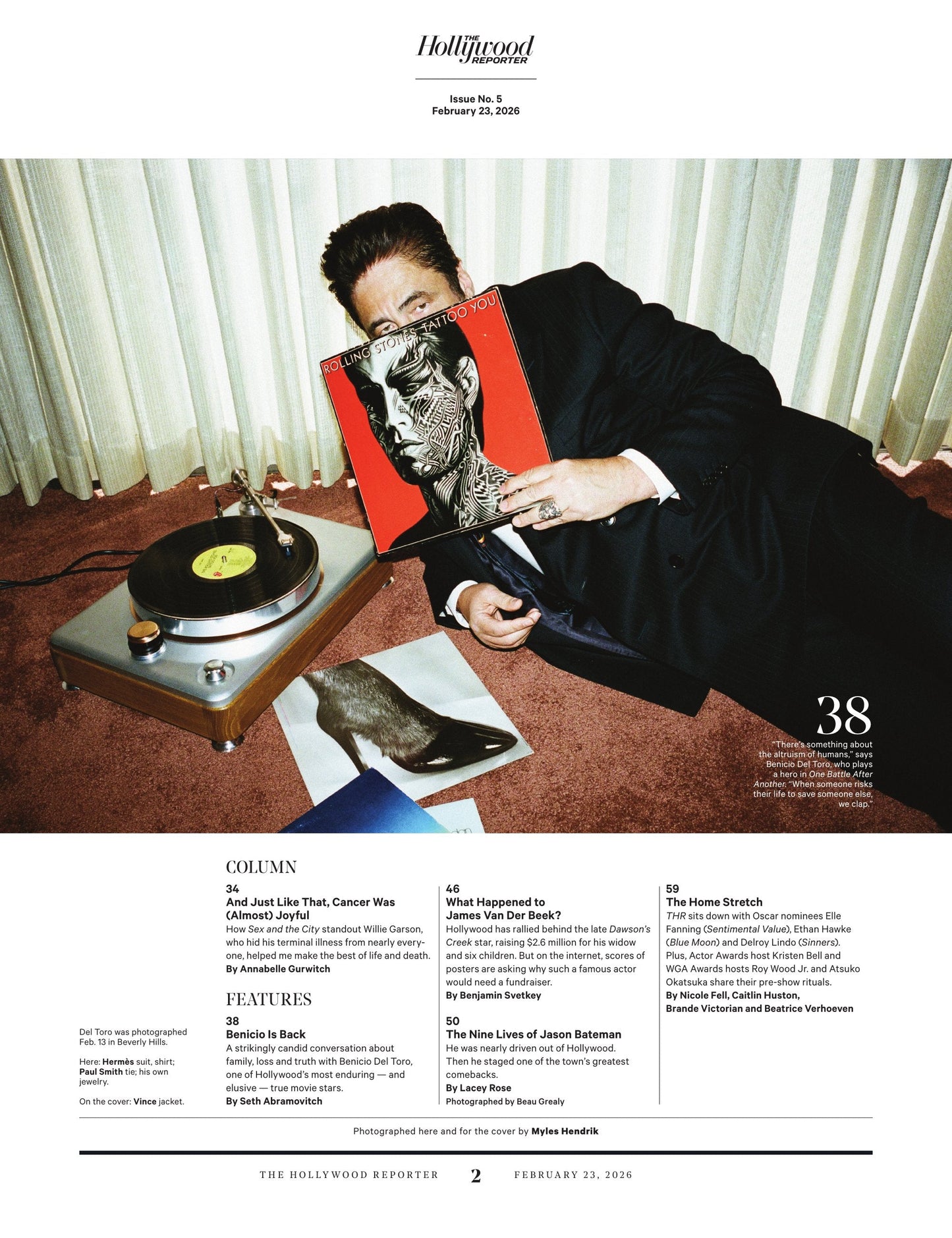 The Hollywood Reporter - 26.02.23 Edition: Benicio Del Toro Is Back, Epstein’s Hollywood Ties, Jason Bateman’s Nine Lives, James Van Der Beek's Private Life, Max Minghella’s Life After Gilead & More!