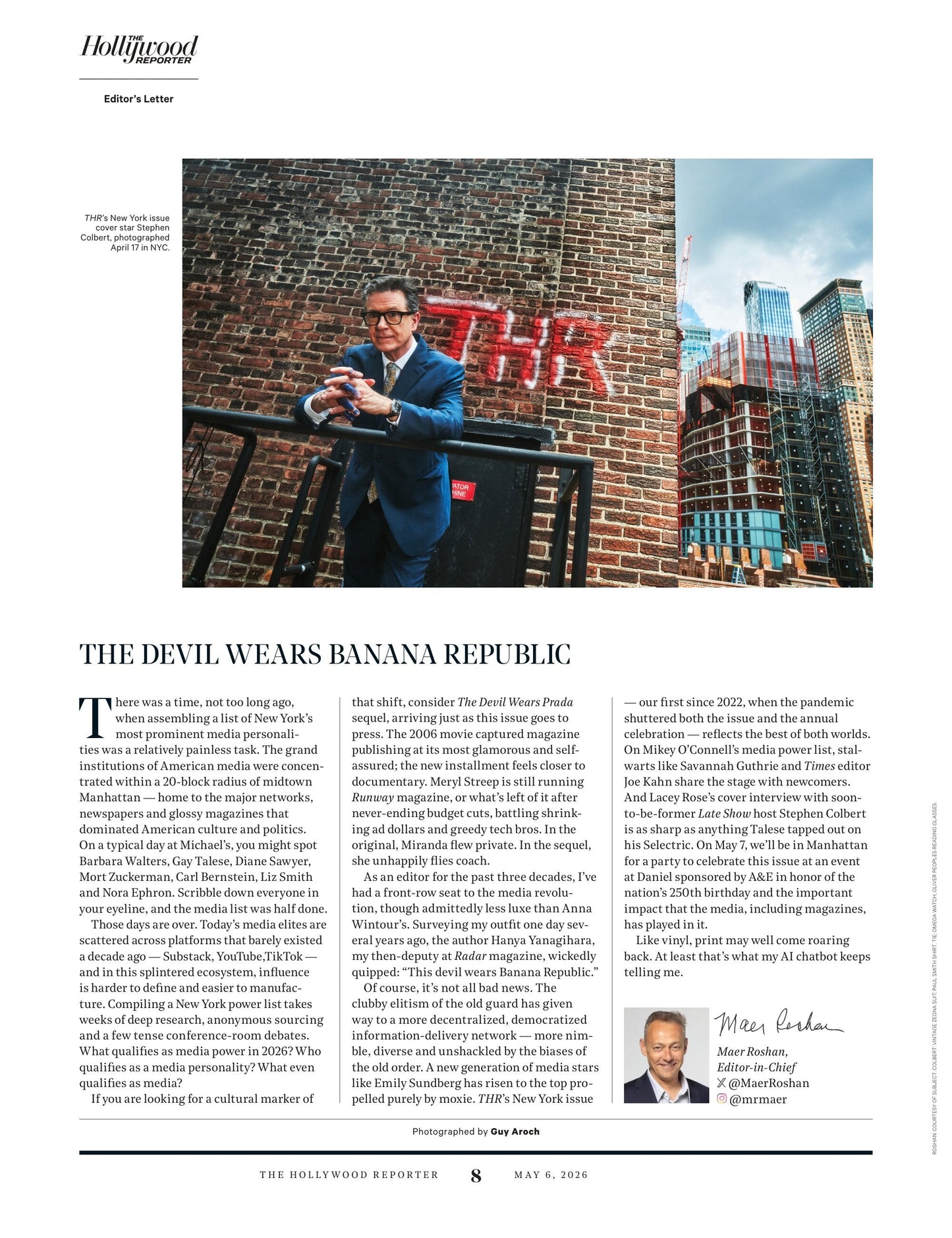 The Hollywood Reporter - 26.05.06 Edition: The Late Great Stephen Colbert Exit Interview, NY's Most Powerful People In Media, A24 In 24 Hours, Ezra Klein’s New Era, Hollywood CEO Pay Chart & More!